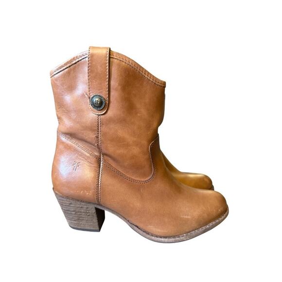 Frye Shoes - Frye Jackie Button Western Bootie Brown Leather Coastal Cowgirl Women size 8